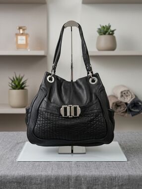 B. Makowsly Large Black Leather Hobo Shoulder Bag